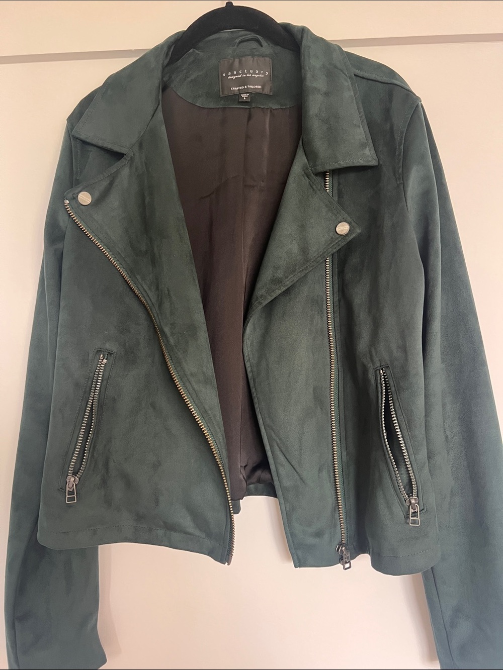 Sanctuary Faux Suede Moto Jacket - Dark Green